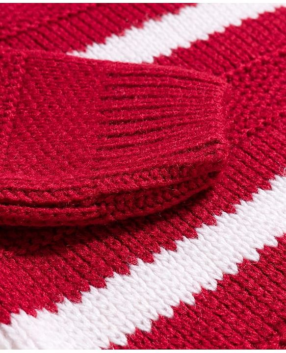 Babyhug Knitted Full Sleeves Striped Pullover Sweater - Maroon & White