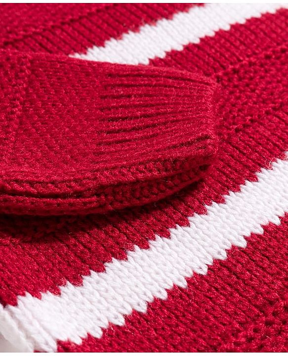 Babyhug Knitted Full Sleeves Striped Pullover Sweater - Maroon & White