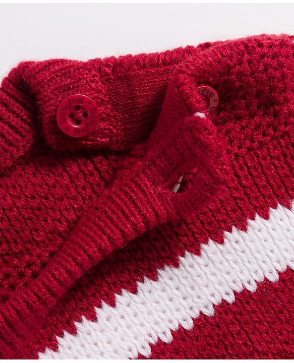Babyhug Knitted Full Sleeves Striped Pullover Sweater - Maroon & White