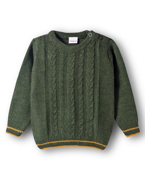 Babyhug Knit Full Sleeves Pullover with Cable Knit Design - Dark Green