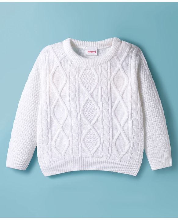 Babyhug Knitted Full Sleeves Pullover Sweater With Cable Knit Design - White