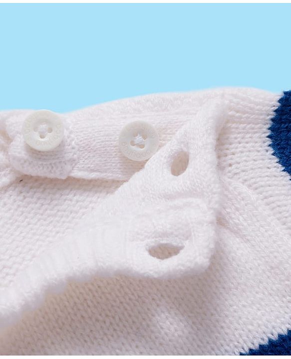 Babyhug Knit Full Sleeves  Pullover with Stripe Design - White & Navy Blue