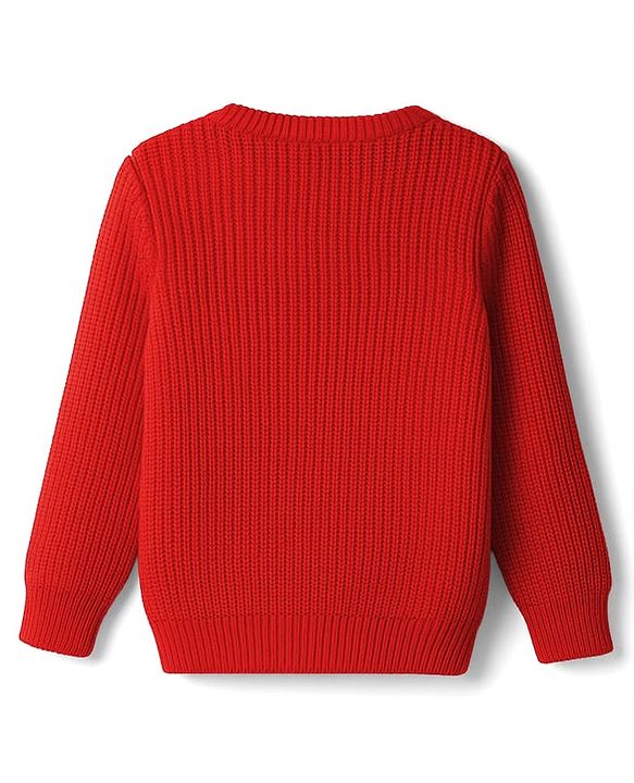 Babyhug Knit Full Sleeves Pullover Sweater with Bear Patch Detailing - Red