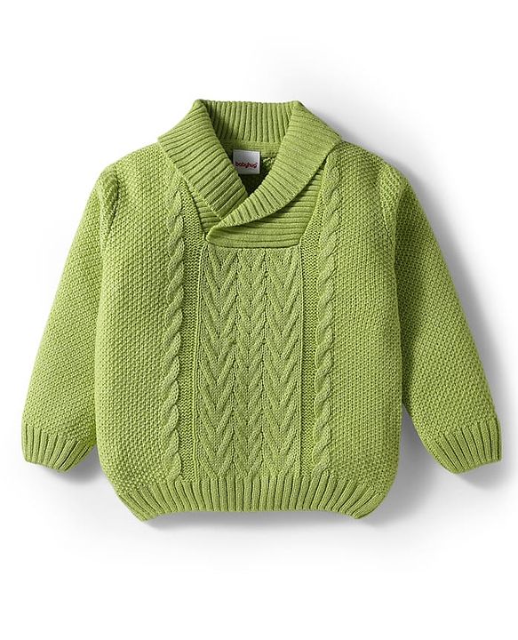 Babyhug Knit Full Sleeves Pullover Sweater with Cable Knit Design - Light Green