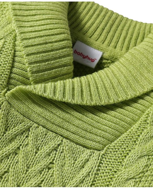 Babyhug Knit Full Sleeves Pullover Sweater with Cable Knit Design - Light Green