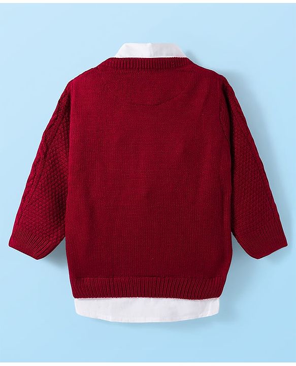 Babyhug Knit Full Sleeves Pullover Sweater with Cable Knit Design - Maroon