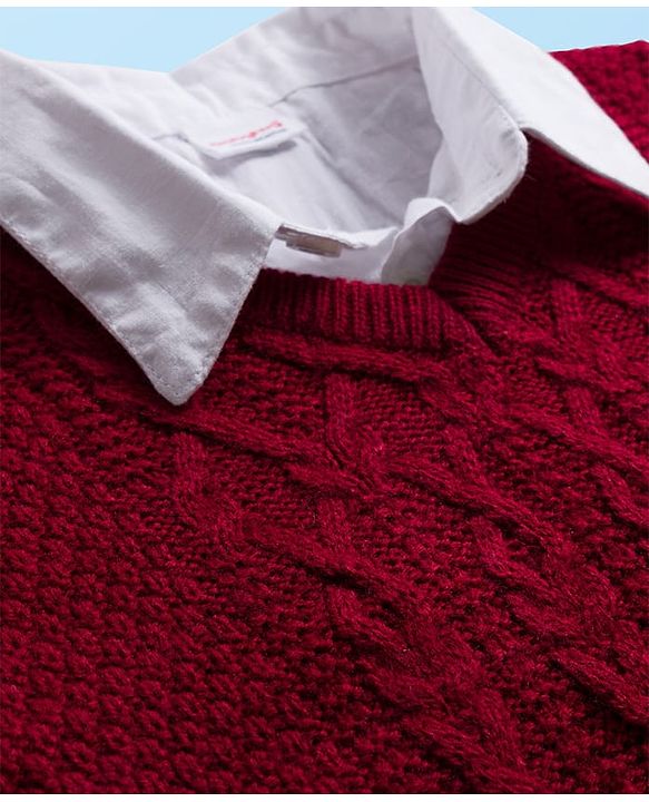 Babyhug Knit Full Sleeves Pullover Sweater with Cable Knit Design - Maroon
