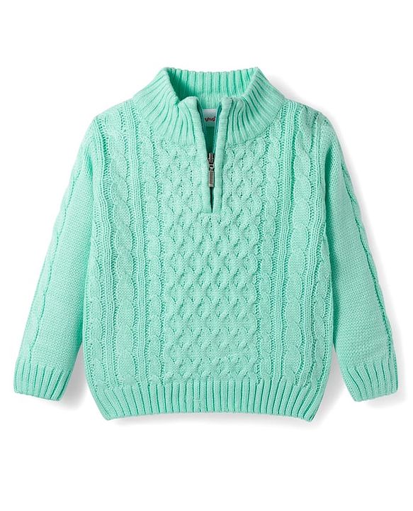 Babyhug Knitted Full Sleeves Pullover Sweater With Cable Knit Design - Sea Green