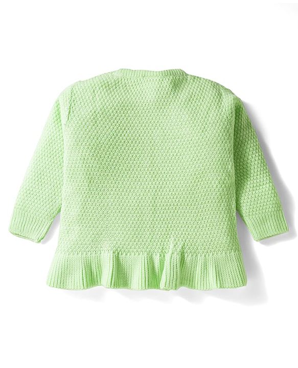 Babyhug Knit Full Sleeves Pullover Sweater with Cable Knit Design & Frill Detailing - Light Green