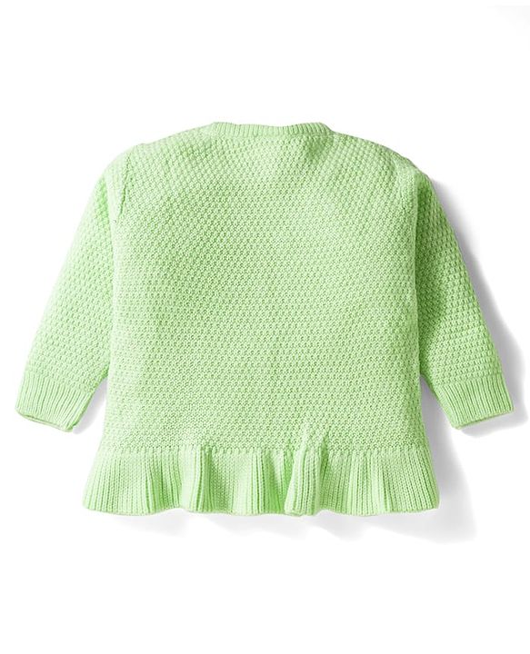Babyhug Knit Full Sleeves Pullover Sweater with Cable Knit Design & Frill Detailing - Light Green