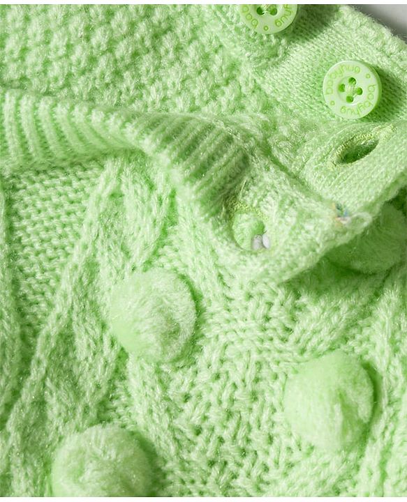 Babyhug Knit Full Sleeves Pullover Sweater with Cable Knit Design & Frill Detailing - Light Green