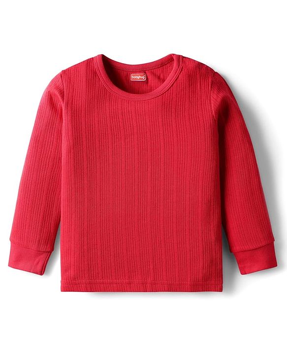 Babyhug Knit Full Sleeves Solid Color Thermal Vest - Red
