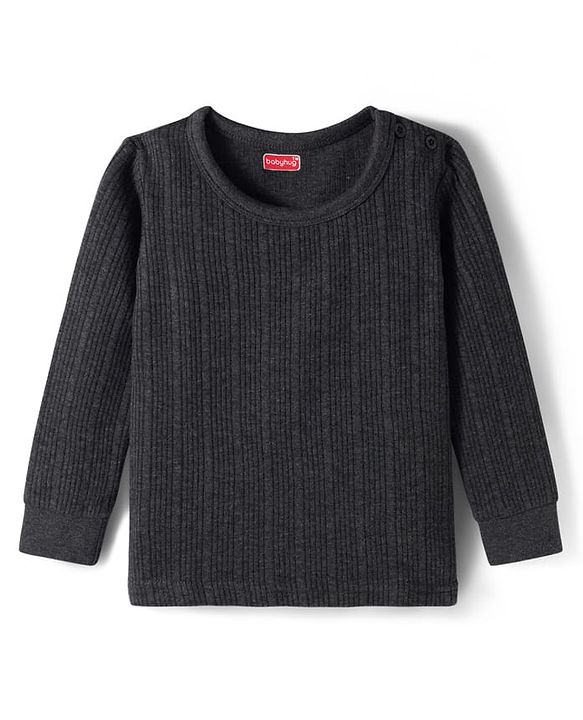 Babyhug Cotton Knit Full Sleeves Solid Colour Thermal Vest - Dark Grey