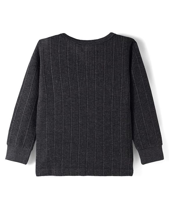 Babyhug Cotton Knit Full Sleeves Solid Colour Thermal Vest - Dark Grey