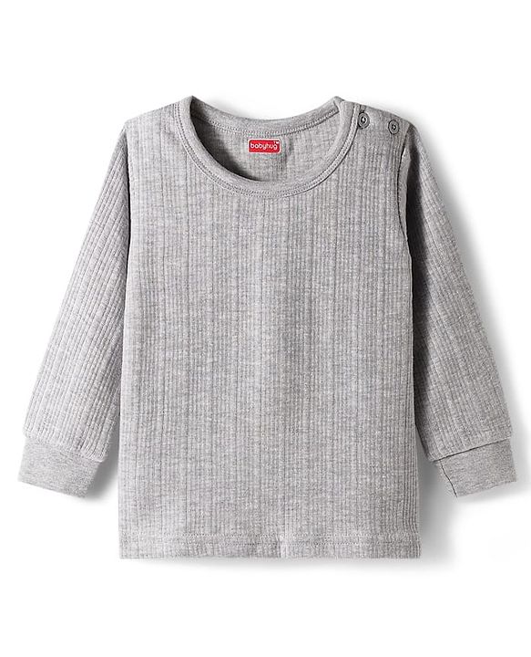 Babyhug Cotton Knit Full Sleeves Solid Colour Thermal Vest - Light Grey