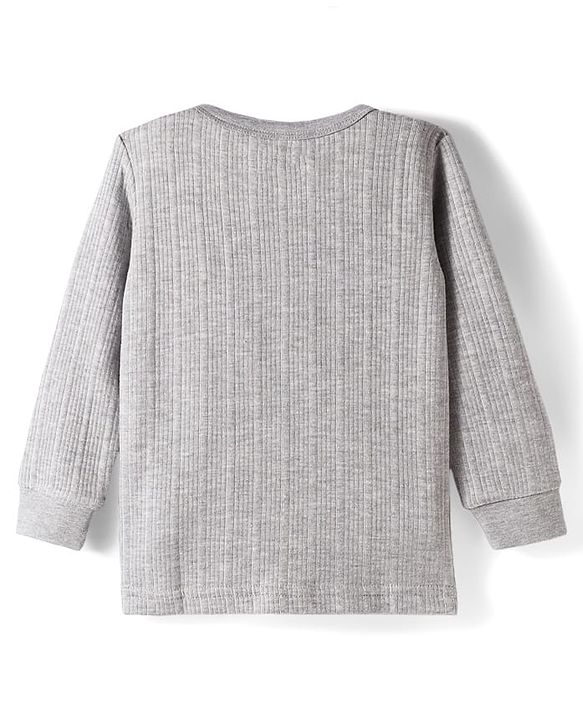 Babyhug Cotton Knit Full Sleeves Solid Colour Thermal Vest - Light Grey