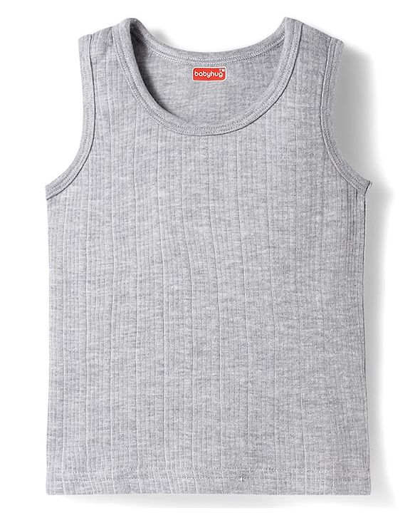 Babyhug Knit Sleeveless Solid Colour Vest - Light Grey