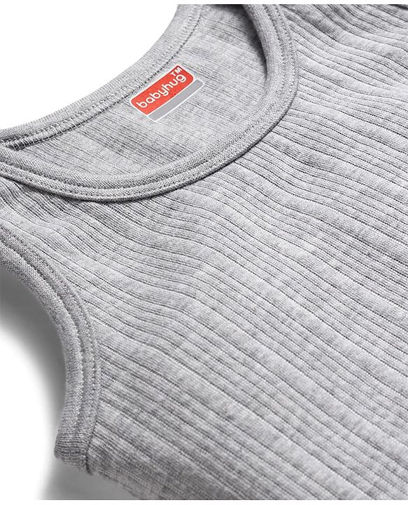 Babyhug Knit Sleeveless Solid Colour Vest - Light Grey