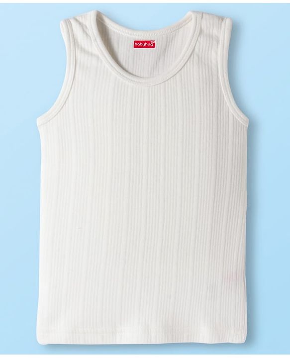 Babyhug Cotton Knit Sleevesless Solid Colour Thermal Vest - Off White