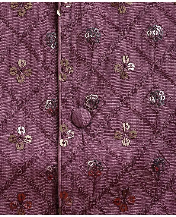 Babyhug Woven Full Sleeves Kurta Pajama Set with Embroidery & Sequin Detailing - Lavender