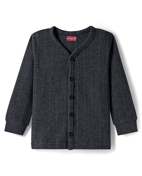 Babyhug Knit Full Sleeves Front Open Thermal Inner Wear Vest & Pant Set - Dark Grey