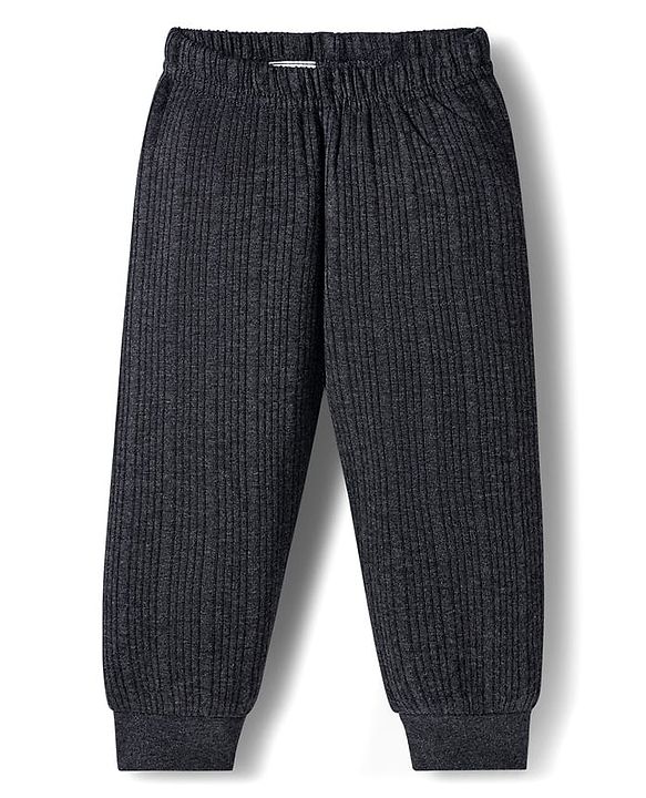 Babyhug Knit Full Sleeves Front Open Thermal Inner Wear Vest & Pant Set - Dark Grey