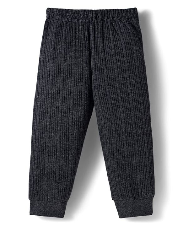 Babyhug Knit Full Sleeves Front Open Thermal Inner Wear Vest & Pant Set - Dark Grey