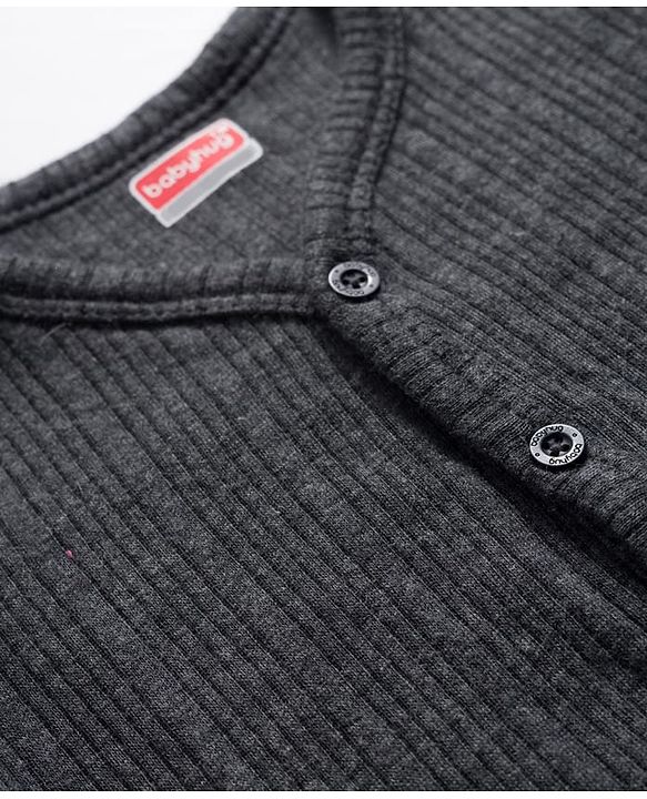 Babyhug Knit Full Sleeves Front Open Thermal Inner Wear Vest & Pant Set - Dark Grey