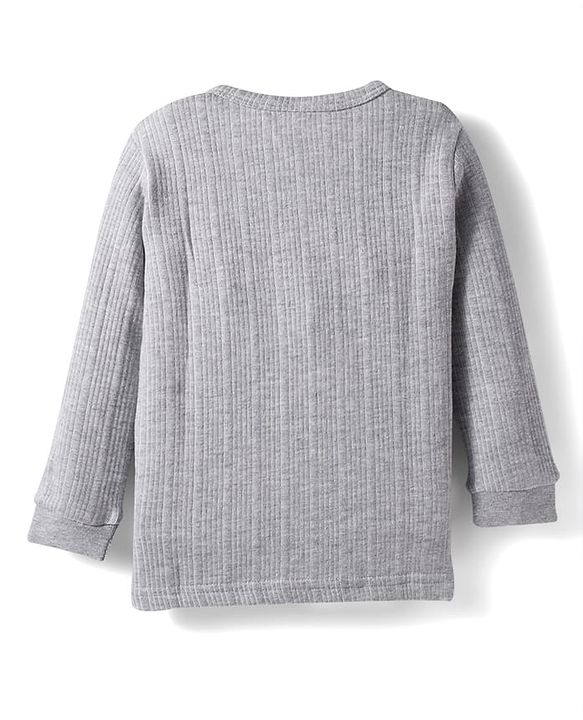 Babyhug Knit Full Sleeves Solid Color Thermal Vest & Pant Set - Light Grey
