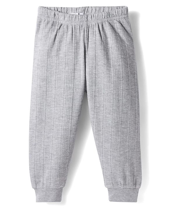 Babyhug Knit Full Sleeves Solid Color Thermal Vest & Pant Set - Light Grey