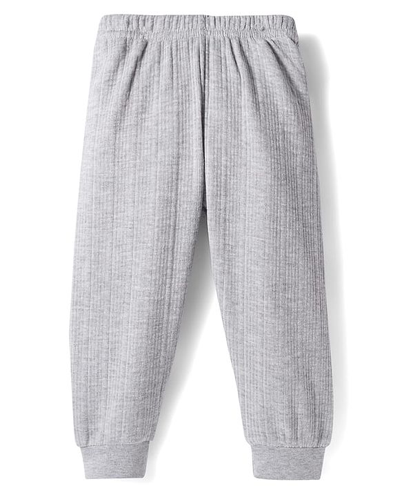 Babyhug Knit Full Sleeves Solid Color Thermal Vest & Pant Set - Light Grey