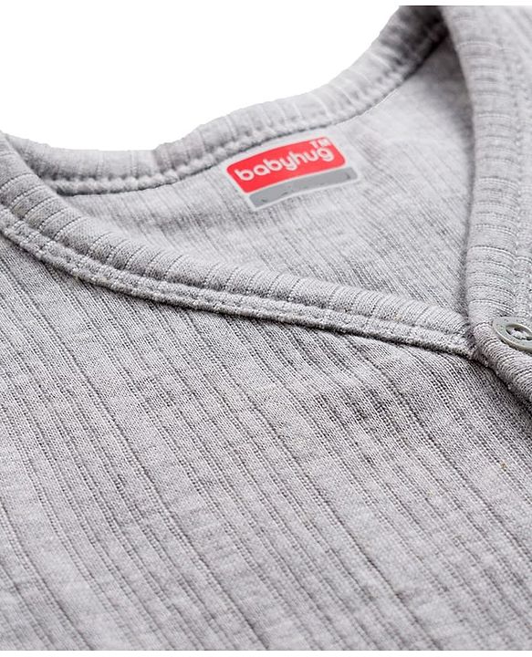 Babyhug Knit Full Sleeves Solid Color Thermal Vest & Pant Set - Light Grey