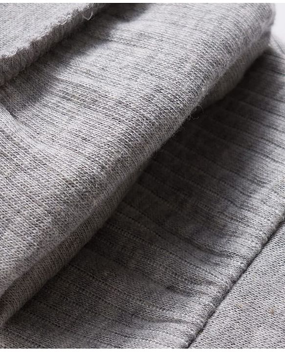 Babyhug Knit Full Sleeves Solid Color Thermal Vest & Pant Set - Light Grey