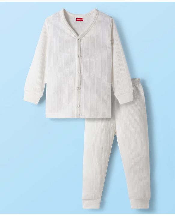 Babyhug Knit Full Sleeves Solid Colour Thermal Inner Wear Set - Off White