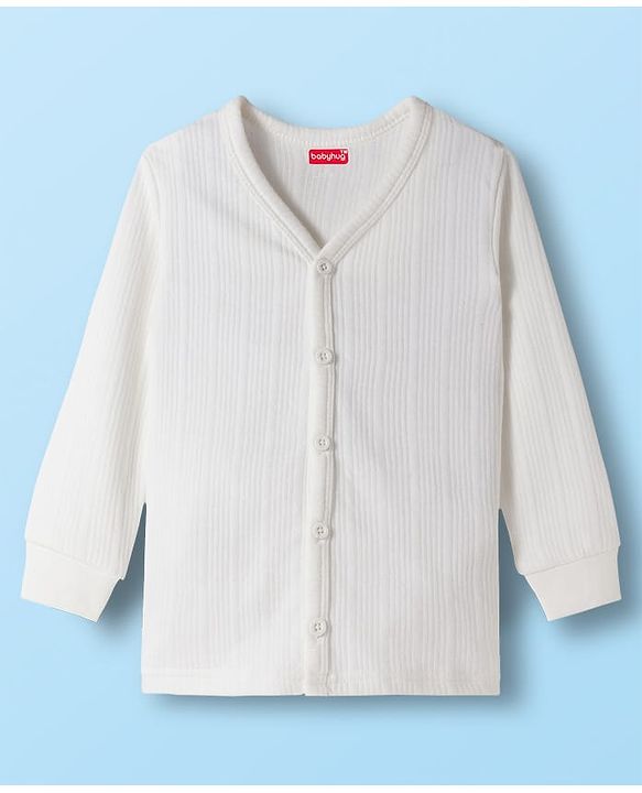 Babyhug Knit Full Sleeves Solid Colour Thermal Inner Wear Set - Off White