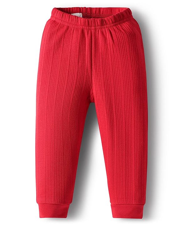 Babyhug Cotton Knit Full Sleeves Front Open Solid Thermal Inner Wear Set - Red