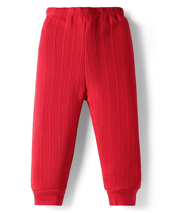 Babyhug Cotton Knit Full Sleeves Front Open Solid Thermal Inner Wear Set - Red