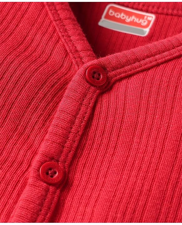 Babyhug Cotton Knit Full Sleeves Front Open Solid Thermal Inner Wear Set - Red