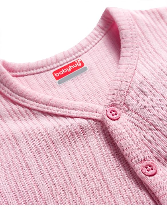 Babyhug Knit Full Sleeves Solid Color Front Open Thermal Vest & Pant Set - Pink
