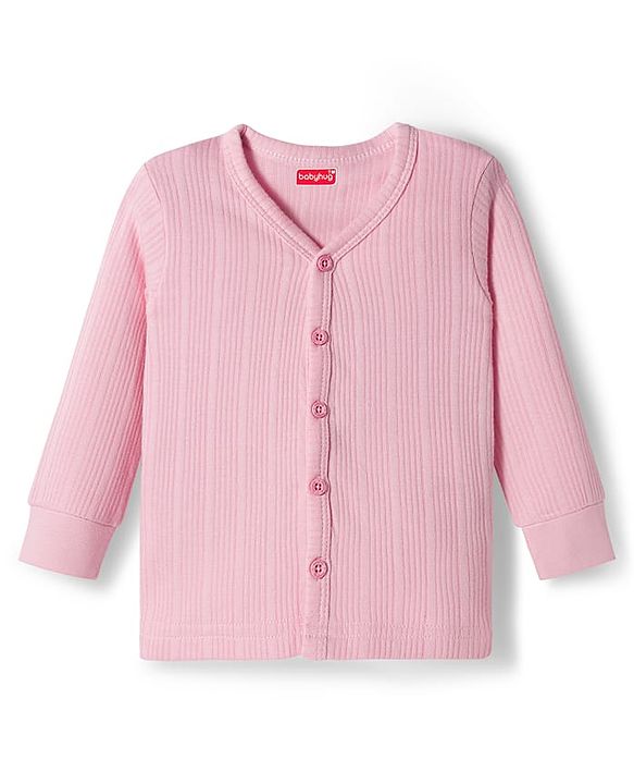 Babyhug Knit Full Sleeves Solid Color Front Open Thermal Vest & Pant Set - Pink