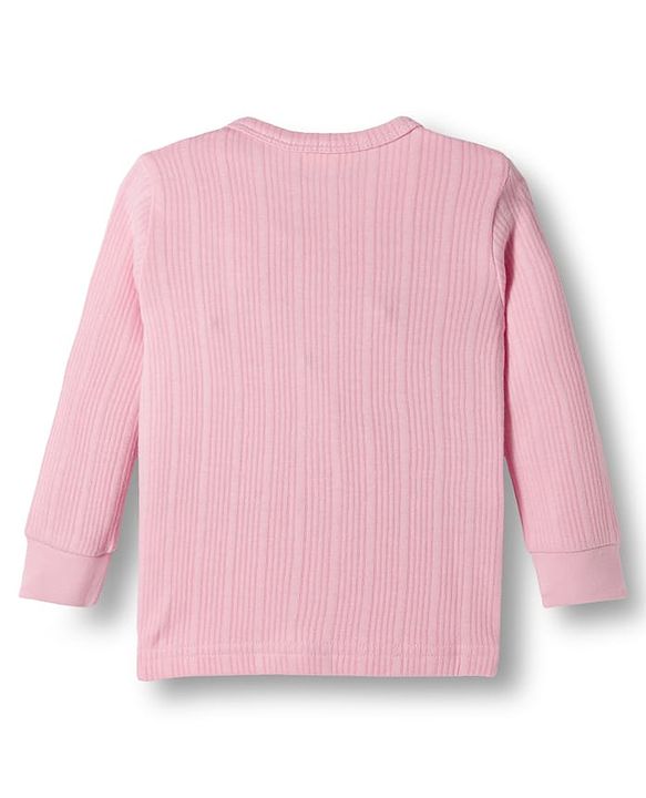 Babyhug Knit Full Sleeves Solid Color Front Open Thermal Vest & Pant Set - Pink