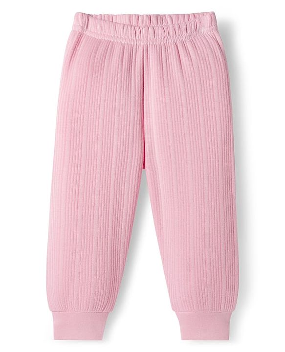 Babyhug Knit Full Sleeves Solid Color Front Open Thermal Vest & Pant Set - Pink