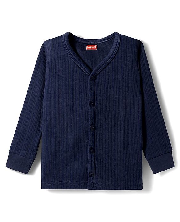 Babyhug Knit Full Sleeves Solid Colour Thermal Inner Wear Set - Navy Blue