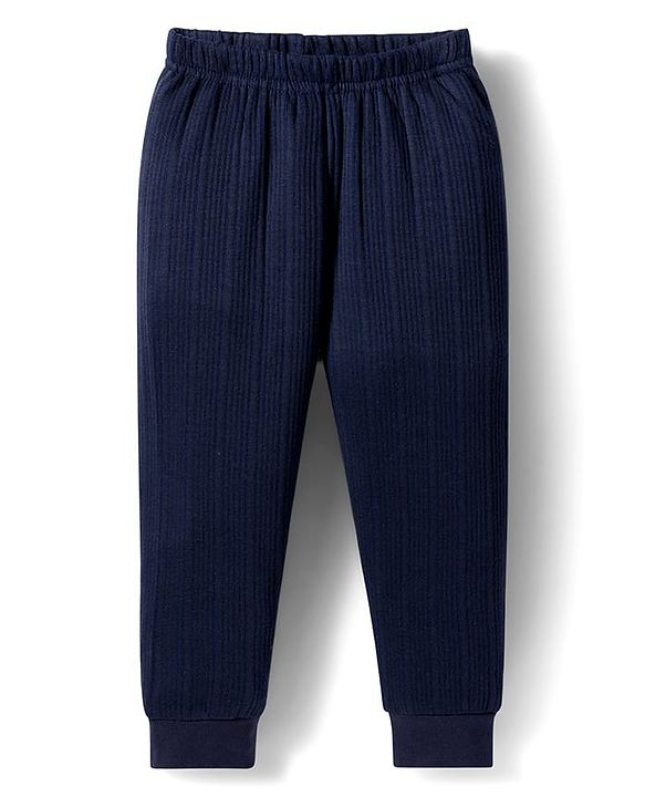 Babyhug Knit Full Sleeves Solid Colour Thermal Inner Wear Set - Navy Blue