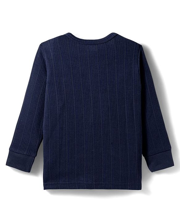 Babyhug Knit Full Sleeves Solid Colour Thermal Inner Wear Set - Navy Blue