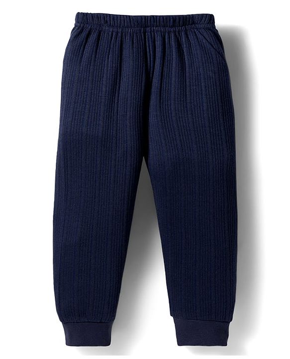 Babyhug Knit Full Sleeves Solid Colour Thermal Inner Wear Set - Navy Blue
