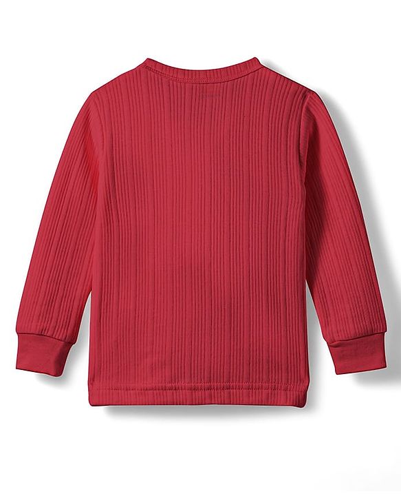 Babyhug Knit Full Sleeves Solid Color Front Open Thermal Inner Wear Set - Coral