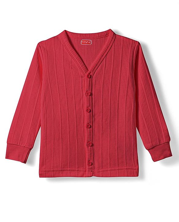 Babyhug Knit Full Sleeves Solid Color Front Open Thermal Inner Wear Set - Coral