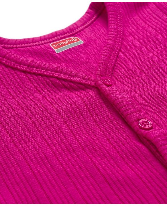 Babyhug Cotton Knit Full Sleeves Solid Color Thermal Vest & Pant Set - Dark Pink