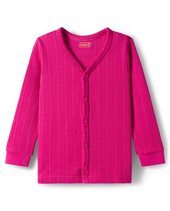 Babyhug Cotton Knit Full Sleeves Solid Color Thermal Vest & Pant Set - Dark Pink